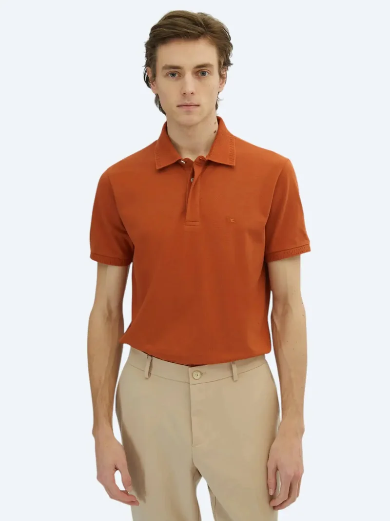 كيب تيشيرت قطني 100% بلون أحمر قرميدي سادة بياقة بولو